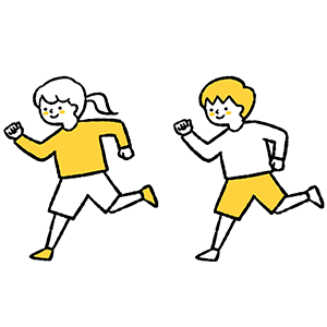 男の子と女の子が走っているイラスト