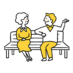 ベンチに座る老夫婦のイラスト